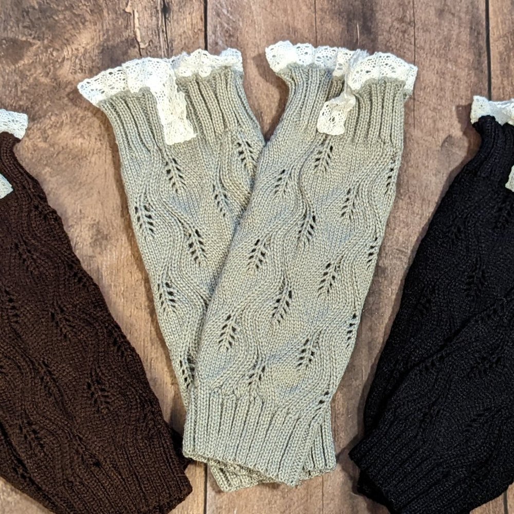 Girls Lace Top Footless Boot sock, leg warmers, Gray